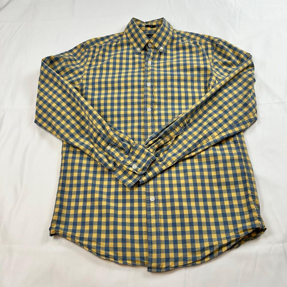 J.Crew Men’s Medium Yellow Gray Check Button Down Shirt | EUC